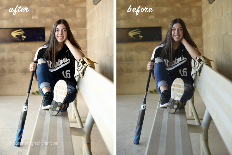 softball senior portraits | before after focus photography by susan